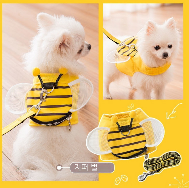강아지 견인줄 꿀벌 조끼형 목줄 산책 고양이줄 소형견 테디보미 강아지 용품, 1개, 그리드 귀여운 꿀벌