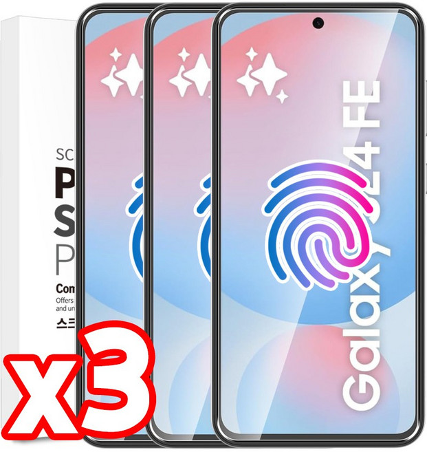 벌크온 1+1+1 갤럭시 S24 FE 글래스 핏 지문인식 강화유리 액정 보호 필름, 3개