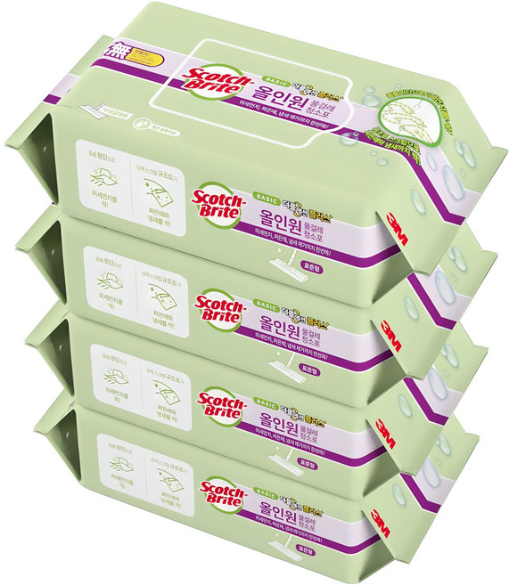 스카치브라이트 3M 올인원 베이직 더블액션 물걸레 청소포 플러스 표준형 25매, 4개