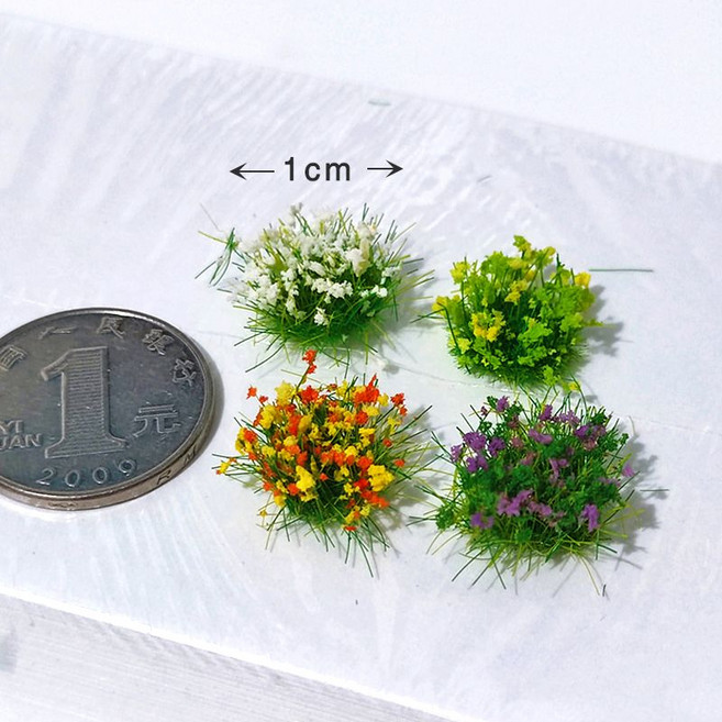 仿真迷你小型花簇盆景裝飾品 微景觀綠植花叢草叢沙盤造景擺件, 1套, 1cm花簇隨機4顆