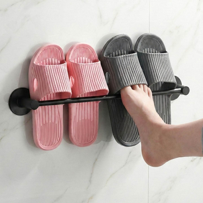 슈가라인 무타공 스텐 슬리퍼 거치대 걸이 행거, 블랙, 1개