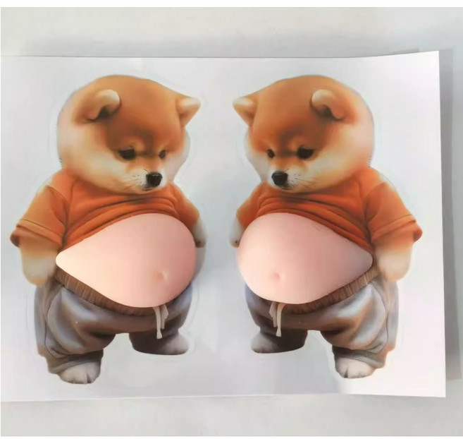 시바견 뱃살스티커 자동차 문콕 방지 스트레스 해소 입체 말랑뱃살 장난감, 1+1 랜덤발송