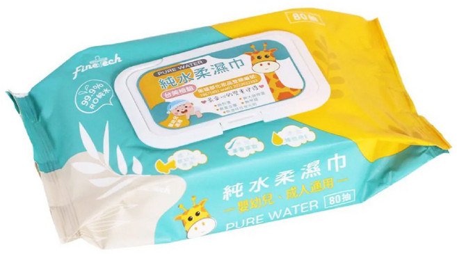 Finetech 純水柔濕巾 99.9% RO純水 嬰幼兒、成人通用, 3個, 80張, 1g