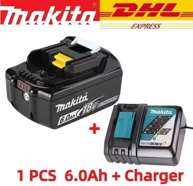 오리지널 마키타 18V BL1860 BL1850B BL1850 BL1840 BL1830 드라이버 배터리 및 충전기 18V 교체용 전동 공, 1PCS 6Ah-Charger
