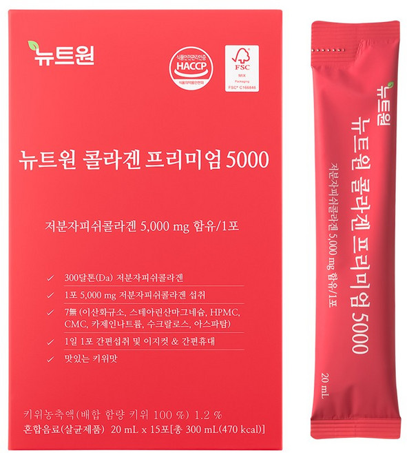 뉴트원 콜라겐 프리미엄 5000 저분자피쉬콜라겐 어린콜라겐 300달톤 5000mg 15포, 300ml, 6박스