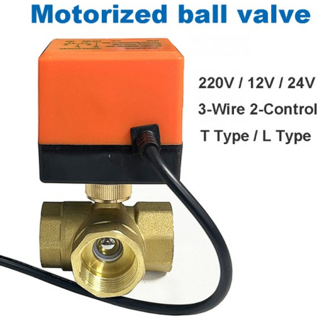 1/2" 황동 볼 밸브 AC220V 3선식 3방향 본체 액추에이터 포함, 01 T Type, 03 24VDC, 04 1"