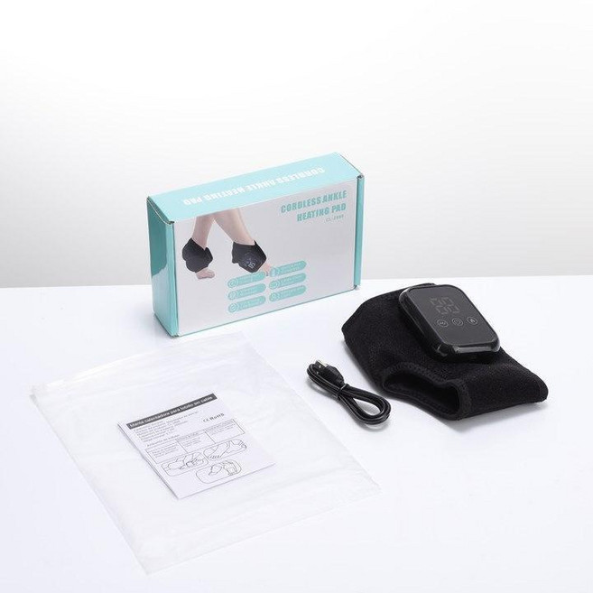充電加熱震動護腳踝按摩儀, 黑色單支裝,【無線熱敷震動按摩】