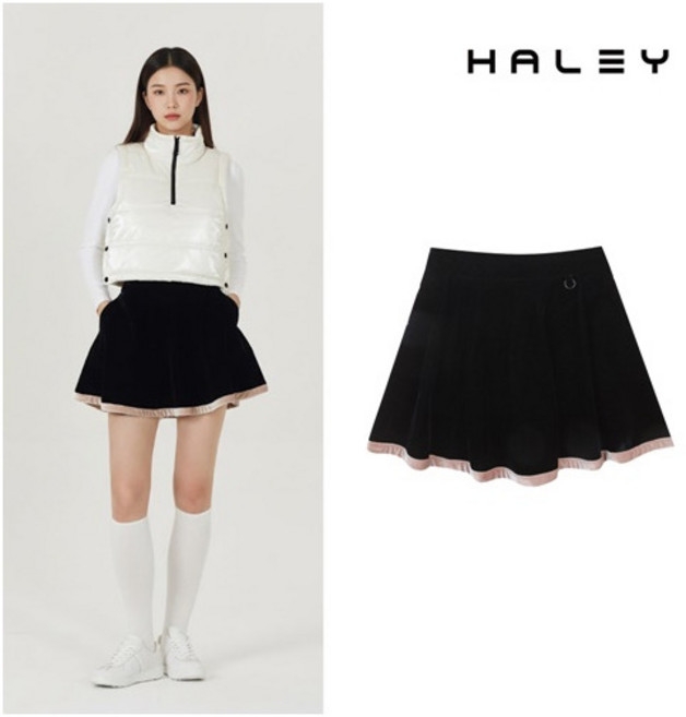[헤일리] 골프 여성 벨벳 밑단 포인트 플레어 큐롯 스커트 HFATK1605