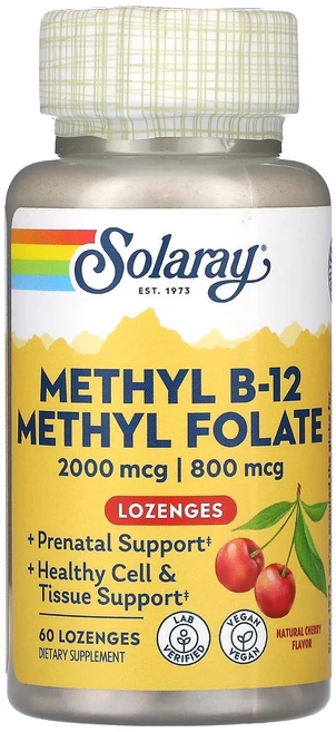 Solaray 메틸 B-12 메틸엽산 천연 체리 맛 사탕 정제 60정, Solaray메틸B12메틸엽산천연체리맛사탕정제60정, 1개 - 쿠팡