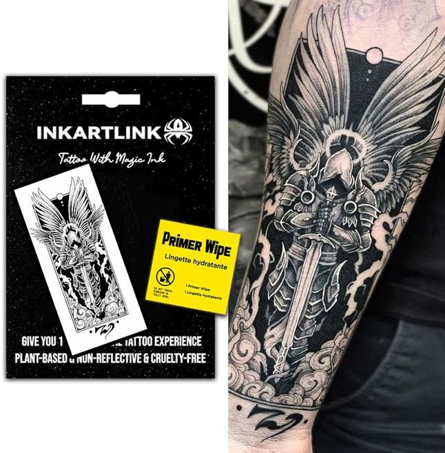 잉크아트링크 세미 퍼머넌트 임시 성인 아트 디자인 파티 취향 방수 사실적 없음 반사 2주 지속 엑스트라 라지 더블 블레이드 워리어, Angel comes, 1개
