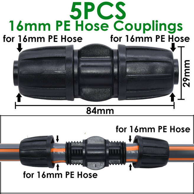 PVC파이프 밸브 어뎁터 니플 정원 급수 물방울 관개 호스 1/2 인치 PE 파이프 16mm 커넥터 스플리터 티 커플링 나사산 잠금 장치 4mm 7mm m 5mm 5 개, 2분의 1 '', KC01-245-5PCS