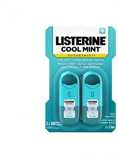 리스테린 포켓미스트 민트 스프레이 휴대용 가글 구강청결제, 2개, 7.7ml