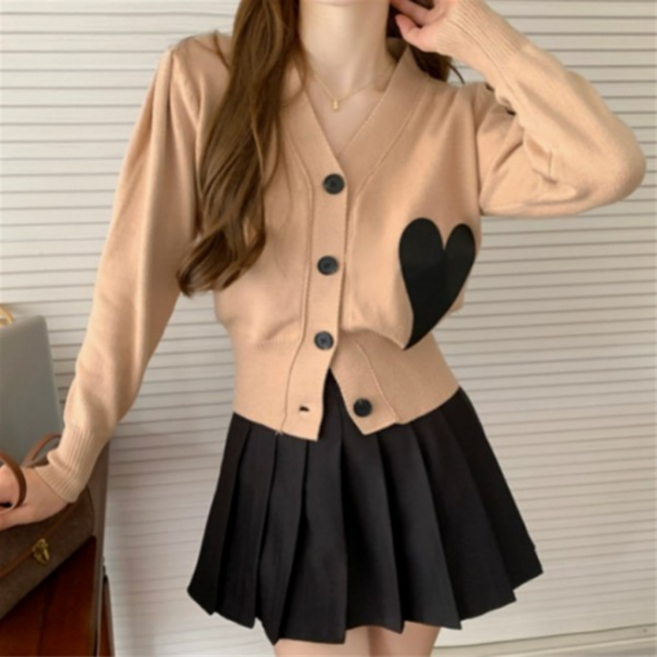 [오앤디샵] 가디건 HH-D28 브이넥 니트 하트 패치