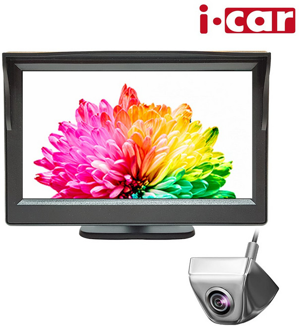 아이카 룸미러모니터 후방카메라 LED 풀세트, 4.3인치 거치형 후진자동반응풀세트 크롬