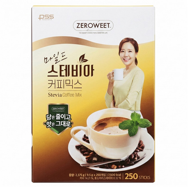 펄세스 소유진 마일드 스테비아 커피믹스 대용량, 9.5g, 1개, 250개입