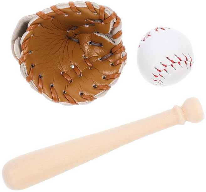NUOBESTY Mini Baseball Toy 1 Sets Miniatures Baseball Bat Glove and Ball Kit Dollhouse Furniture, NUOBESTY Mini Baseball Toy, 1