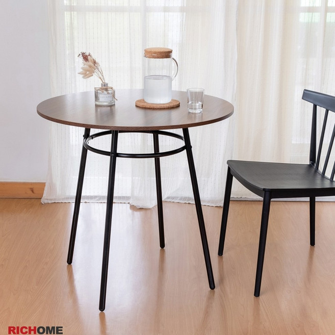 RICHOME 丹麥簡約圓桌 直徑80CM, 胡桃木色