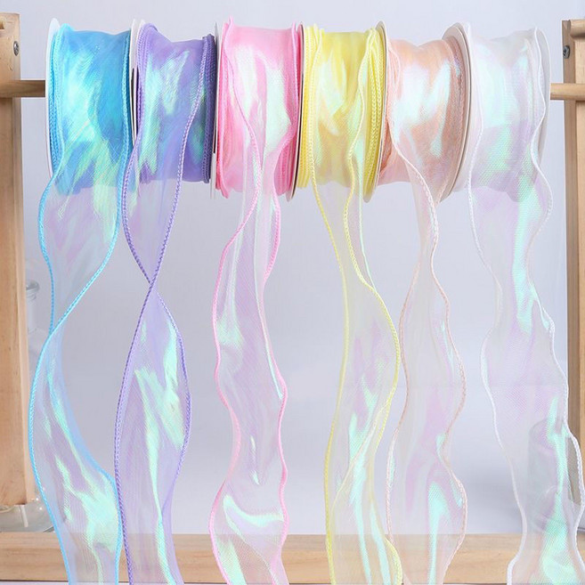 4.0cm 幻彩魚尾紗絲帶 鮮花包裝綢帶 DIY裝飾彩帶, 鐳射閃光（高端）藍色10米一卷, 1個, 10m