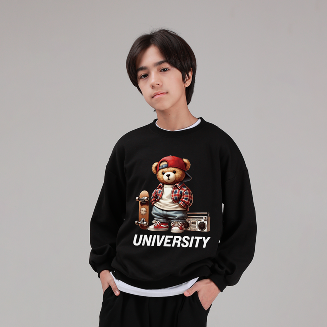 [국내 생산] 마고주니어 주니어용 오버핏 빨강체크곰 맨투맨 [키130/키140/키150/키160]