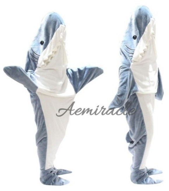 상어 침낭 담요 캠핑 여행 기숙사 겨울 양면 두꺼운 감성 귀여운 입는담요 후드담요 상어잠옷