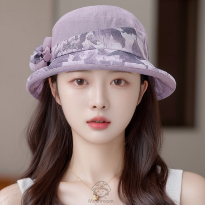 버섯언니 H21 꽃무늬 코사지 60대 예쁜 엄마 중년 챙모자 둥근챙 벙거지
