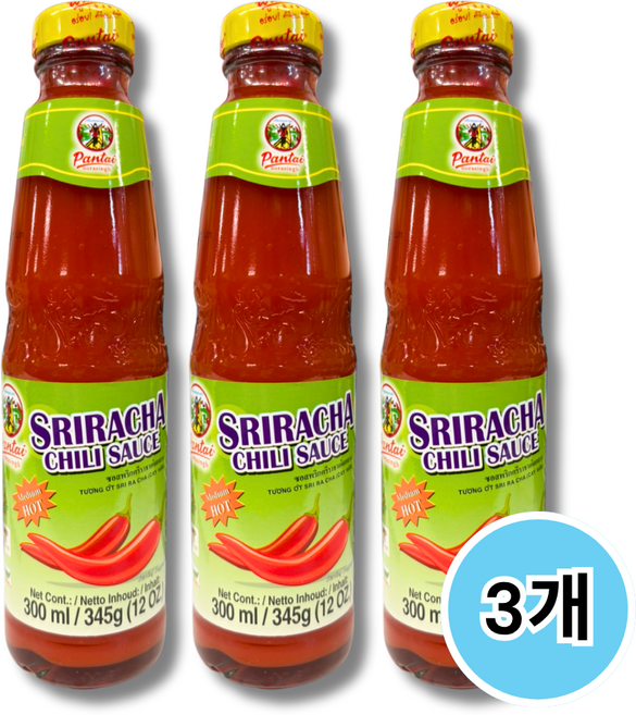 태국 스리라차 소스 미디움 핫 / Thai Pantai Sriracha Chili Sauce Medium Hot, 300ml, 3개