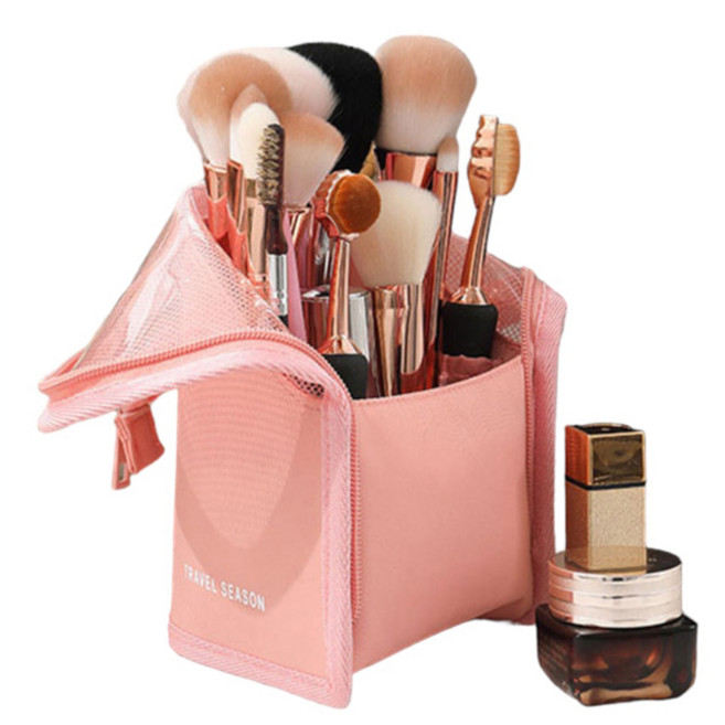 스탠딩 메쉬 휴대용 메이크업 브러쉬 화장품 파우치