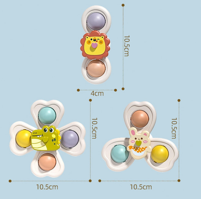 吸盤轉轉樂 - 固齒器 指尖陀螺 洗澡/餐桌玩具 - 動物轉轉樂, 動物轉轉樂 【3件套】/ 袋裝, 1個