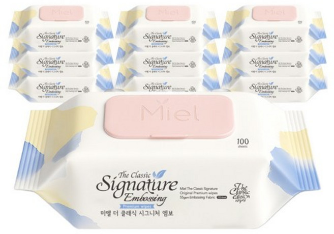 미엘 더 클래식 시그니처 엠보싱 물티슈 캡형, 55g, 100개입, 50개