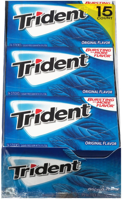트라이던트 무설탕 자일리톨 껌 대용량 (1 Box x 15 팩 ) (옵션 다양), 1박스
