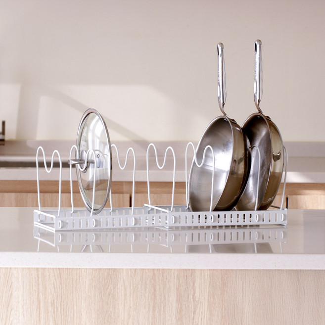 이우아여사 1+1 길이조절 후라이팬정리대 냄비 뚜껑 거치대 주방 수납 접시 정리 선반 그릇 냄비정리대, .
