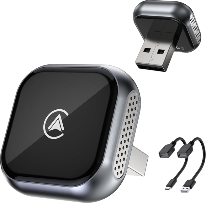 NICESUN 미니 무선 스마트 자동차 어댑터 애플 카플레이 안드로이드 오토 2 in 1 플러그 앤 플레이 M2, 블랙