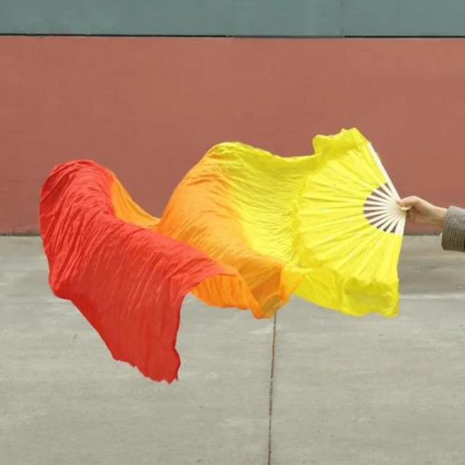 너슬부채 무용부채 댄스 팬베일 Ms. 밸리 그라데이션 컬러 댄서 연습 롱 소품 실크 150cm 길이 선풍기 핫 셀러 1 개, 1개, 2) 1