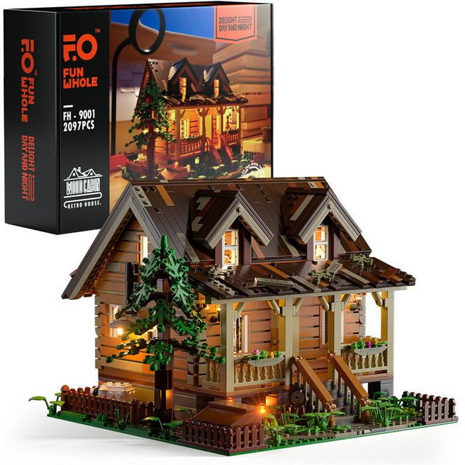 LED 라이트 루미브릭스 화랑 호환 블록 3400pcs, 1개, FH9001 숲속 나무집+조명 2개