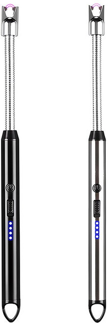 1+1 플라즈마 전기 점화기 롱 usb 충전식 스파크 주방 불 점화 전자 라이터 프라즈마 전자식 토치 라이타 캠핑 용품, R99581C(블랙+실버, 1세트