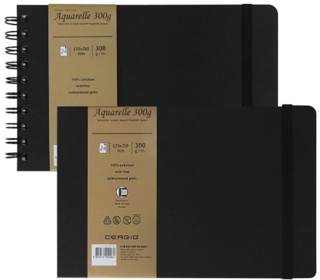 [세르지오] 트래블북 하드커버 스프링 스케치북 300g 24매 A5