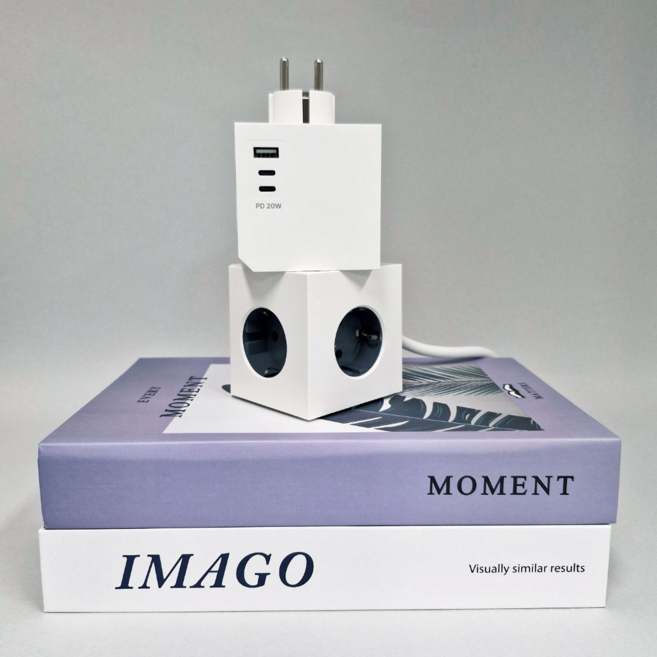 K-TAB 멀티 큐브 콘센트 고속충전 3구+USB1+C타입2 큐브 멀티탭, 1개, 화이트, 11.6cm