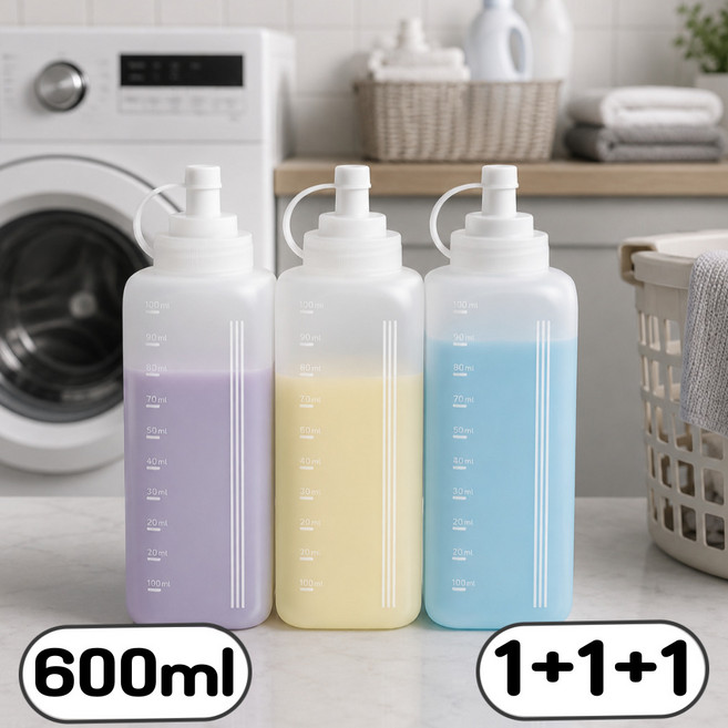 바이빈 세탁세제 공병 소분 세제 용기 정리, 3개, 투명 600ml