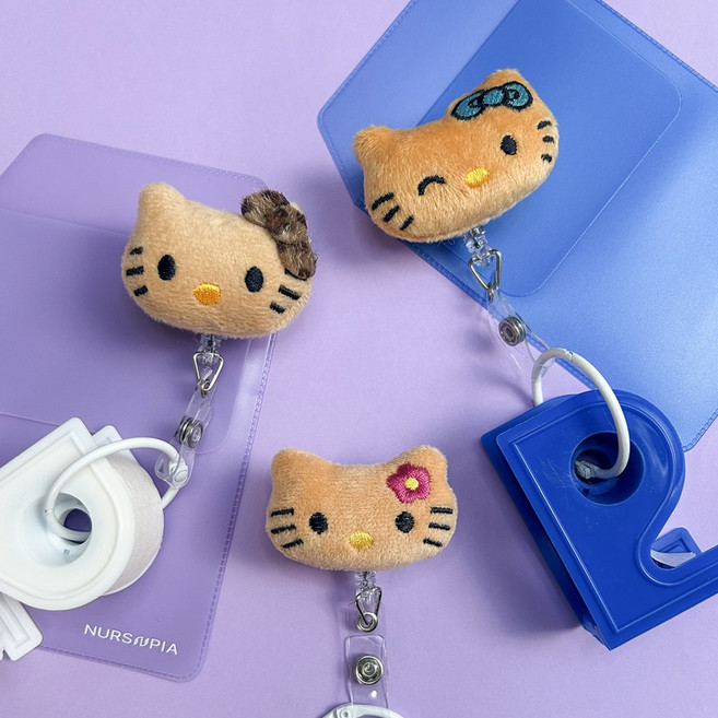 간호사 테이프걸이 릴홀더 사원증 키티 인형 캐릭터, 1개, 키티인형_블루리본