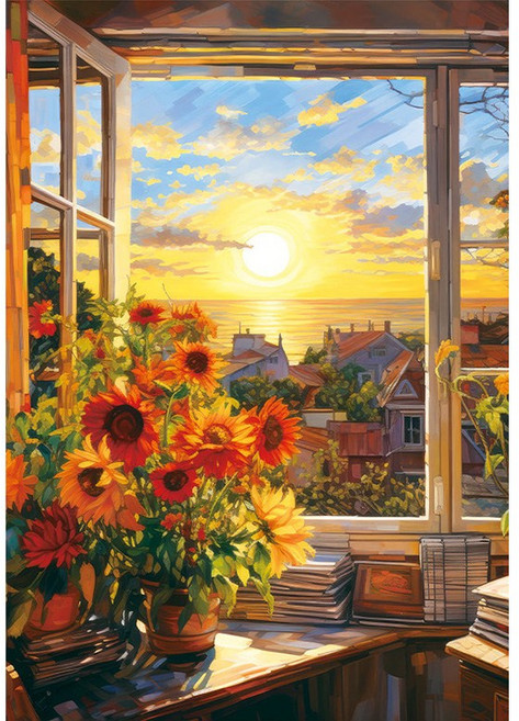 (PS) 빈센트 반 고흐의 석양에 물든 창문 직소 퍼즐 명화 풍경 1000피스, 혼합색상, 1개