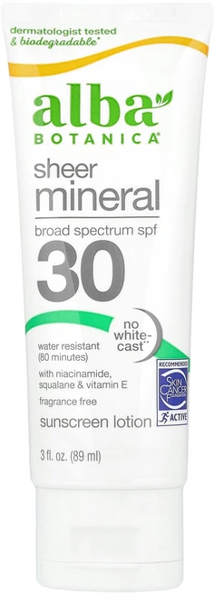 Alba Botanica 미네랄 자외선 차단제 민감성 무향 SPF 30 4온스 (113그램) Botanica (알바 보타니카), 1개 - 쿠팡