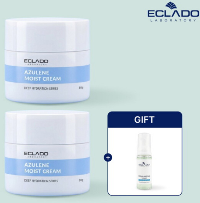 [에끌라두] [2개구성]아줄렌 모이스트 수분크림80gx2+리밸런싱 수분토너50ml증정(정상가:178 000), 2개, 80g