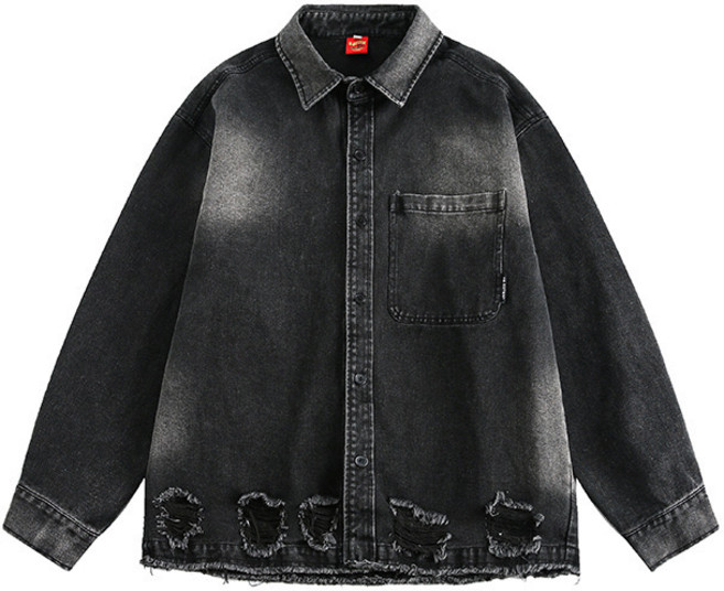 봄가을 밑단 찢어진 청셔츠 자켓