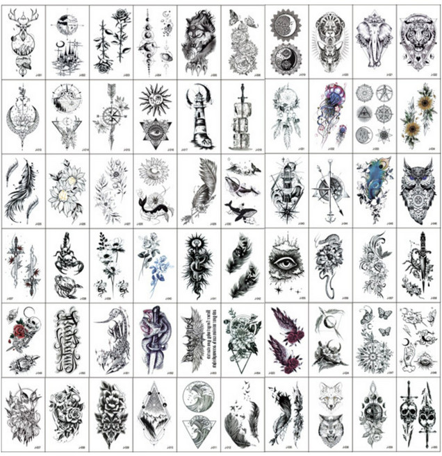 팀메이커 타투스티커 60종 셀프 3D 패션 나비 타투 레터링, 혼합색상, 1세트