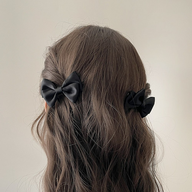 [1+1] 미니 실크 리본 집게핀 헤어핀 옆머리핀 SET