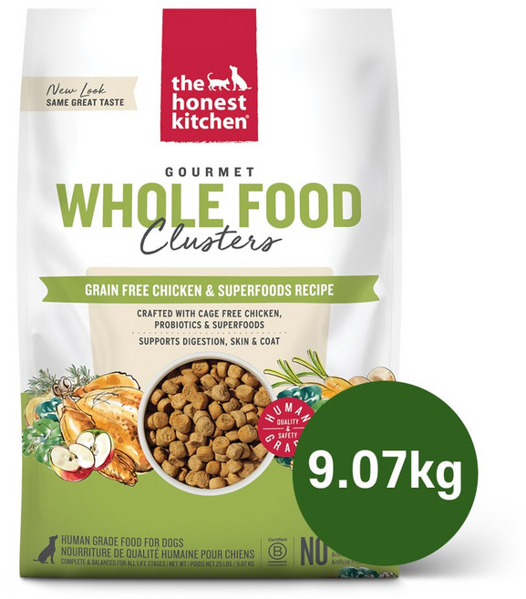 디어니스트키친 클러스터 그레인프리 치킨 영양 보양식 자연식 맛있는 기호성 좋은 저알러지 강아지 대용량 강아지 사료, 9.07kg, 1개, 닭