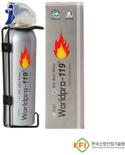 동성바텍 월드프로119 간이소화기 소형 실버 255ml 거치대 포함 캠핑용 소화기, 1개