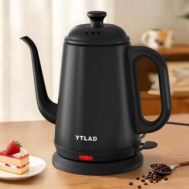 YTLAD 구스넥 전기 주전자 1L 1000W 고속 끓이기 커피 & 차 304 스테인리스 스틸 BPA 프리 정밀 흐름 분사 자동 차단 및 건조 보호 레트로 스타일화이트, Black