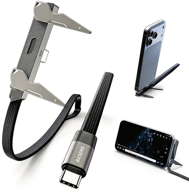 Jeernare 아이폰 삼성 호환 c타입 240W 초고속 충전기 케이블 L자형 꺾임 충전 케이블 360도 조절 휴대폰 거치대 데이터전송, 1개, 블랙, 1.2m