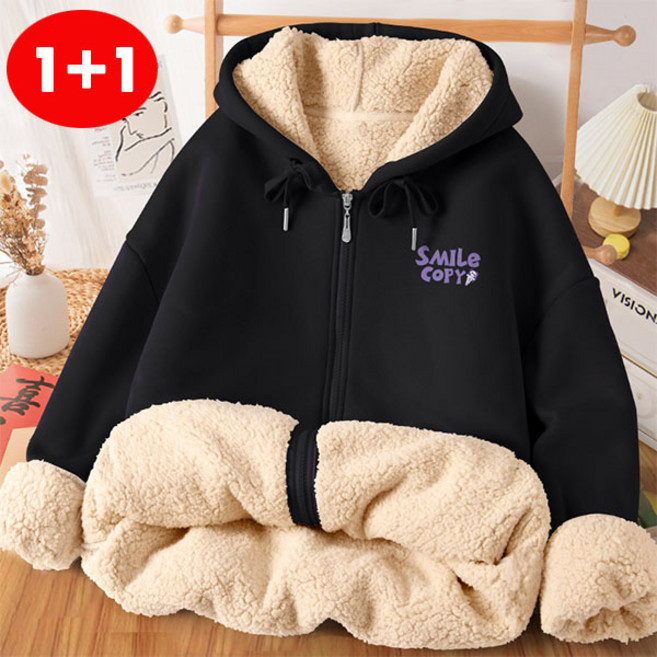 AOUGK 1+1 여성 양털 기모 후드집업 두거운 후드티 빅사이즈 재킷 오버핏 겨울 코트 아우터 데일리